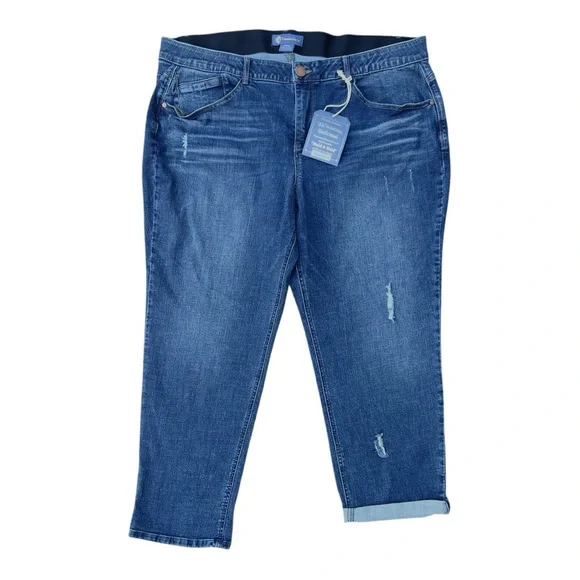 NWT Democracy “Ab”solution Girlfriend Jeans Blue Distressed Stretch Denim - Picture 7 of 7